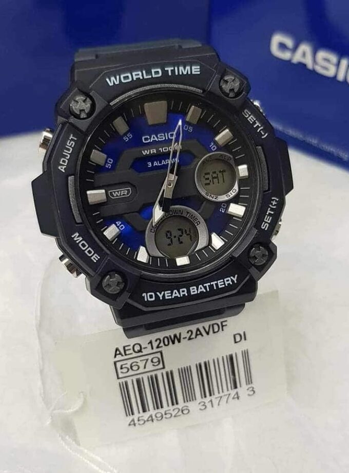 Montre Homme Casio Combinaison analogique-numérique AEQ-120W-2AV - Bracelet Noir en Résine - Résistance à l'eau 10 ATM