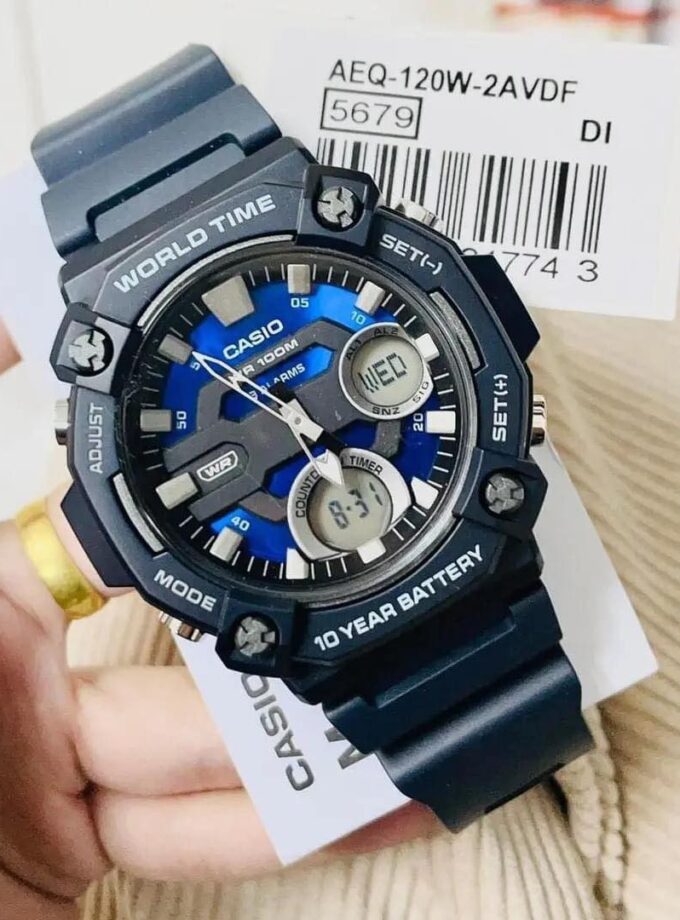 Montre Homme Casio Combinaison analogique-numérique AEQ-120W-2AV - Bracelet Noir en Résine - Résistance à l'eau 10 ATM