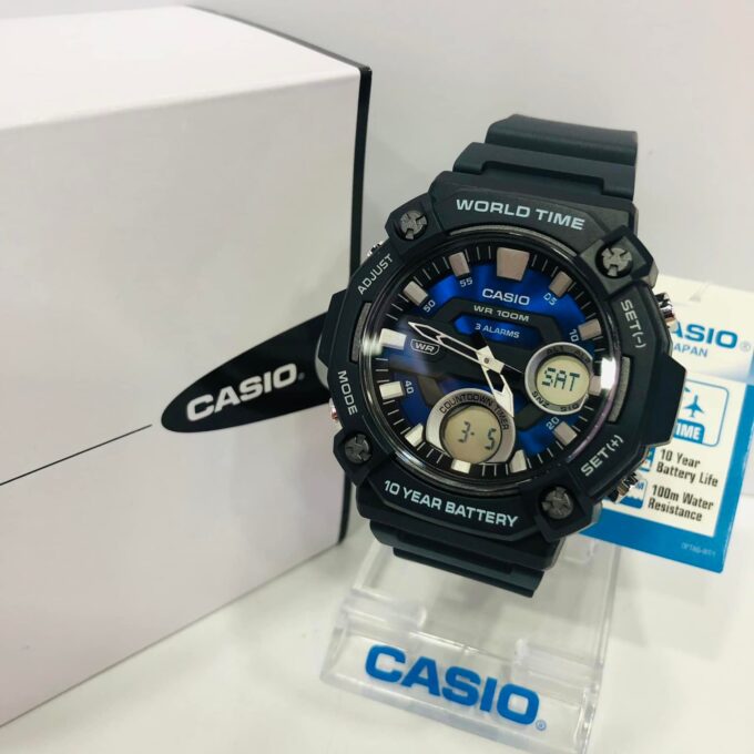 Montre Homme Casio Combinaison analogique-numérique AEQ-120W-2AV - Bracelet Noir en Résine - Résistance à l'eau 10 ATM