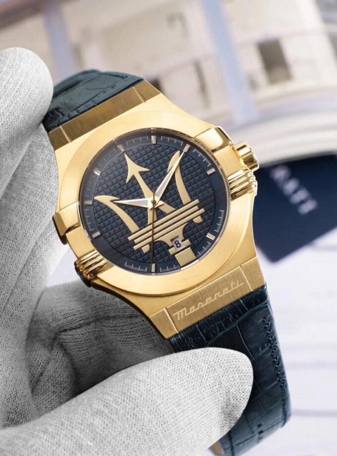 Montre Homme seul le temps Maserati Potenza - R8851108035 - Bracelet Noir en Cuir Véritable - Résistance à l'eau 10 ATM