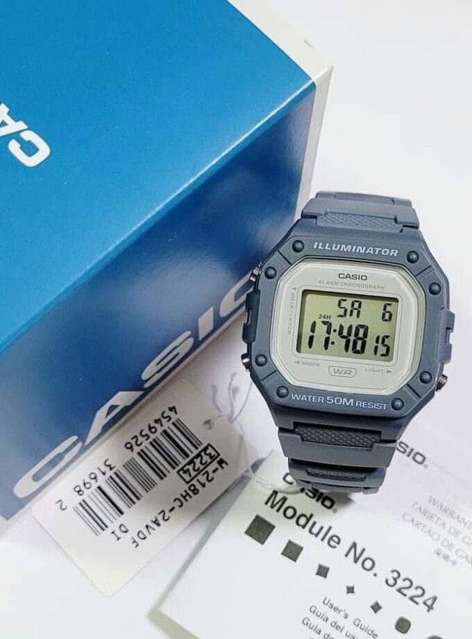 aiwatch_W-218HC-2AVDF - Montre Unisexe Casio Vintage Numérique W-218HC-2AV - Bracelet Bleu En Résine - Résistance à l'eau 5 ATM