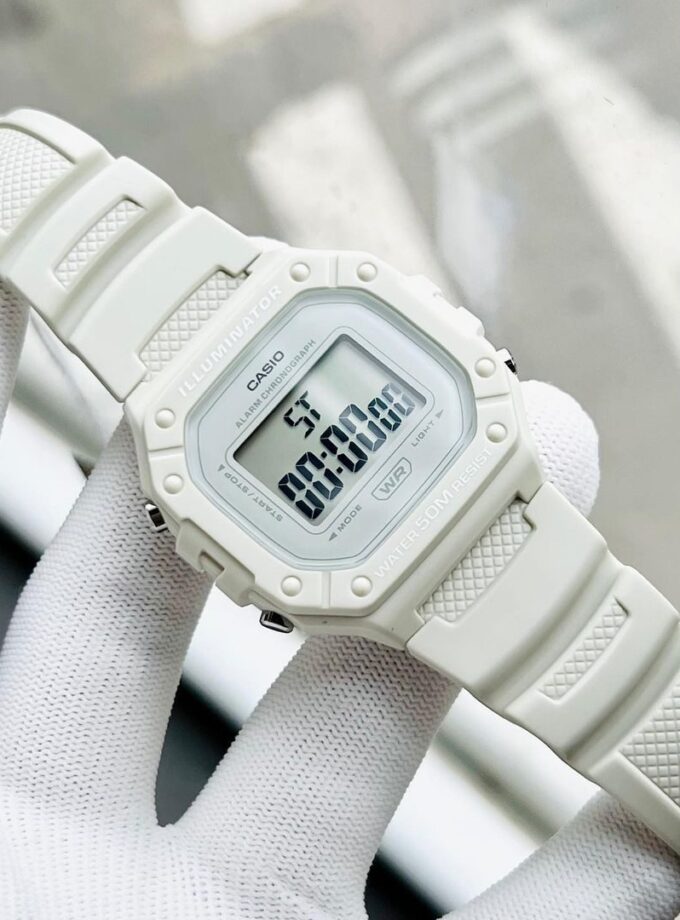 aiwatch_W-218HC-8AVDF - Montre Unisexe Casio Vintage Numérique W-218HC-8AV - Bracelet Rose En Résine - Résistance à l'eau 5 ATM