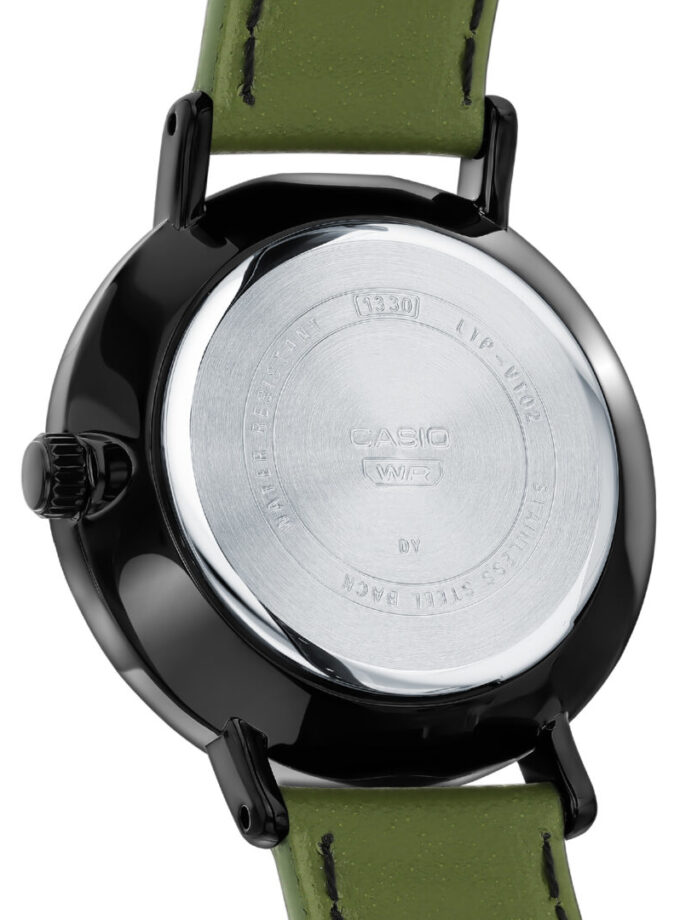 Montre Femme Casio Collection Analogique LTP-VT02BL-3A - Bracelet Vert en Cuir - Résistant à l'eau
