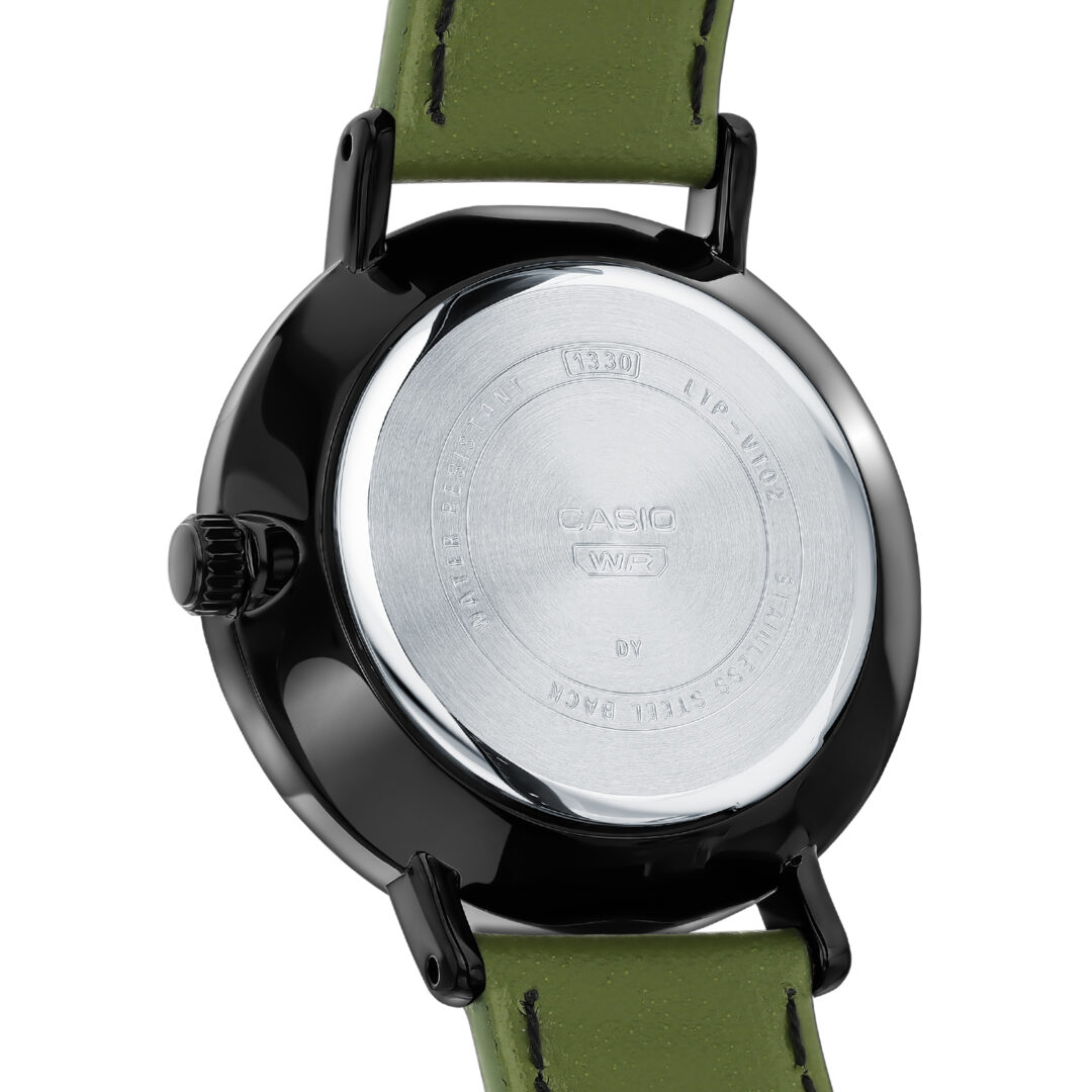 aiwatch_LTP-VT02BL-3AUDF - Montre Femme Casio Collection Analogique LTP-VT02BL-3A - Bracelet Vert en Cuir - Résistant à l'eau