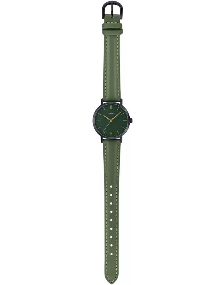 Montre Femme Casio Collection Analogique LTP-VT02BL-3A - Bracelet Vert en Cuir - Résistant à l'eau