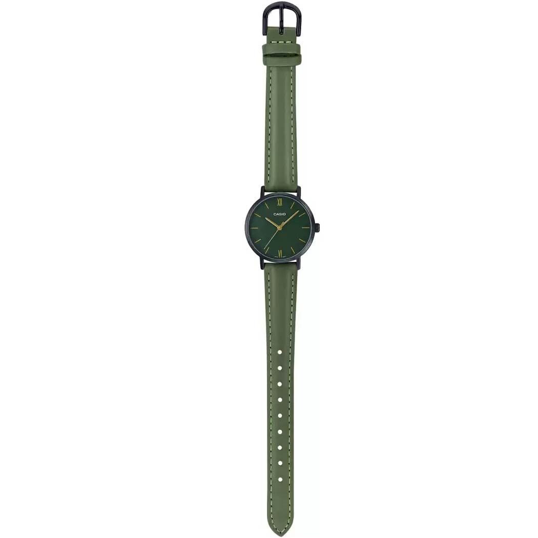 aiwatch_LTP-VT02BL-3AUDF - Montre Femme Casio Collection Analogique LTP-VT02BL-3A - Bracelet Vert en Cuir - Résistant à l'eau