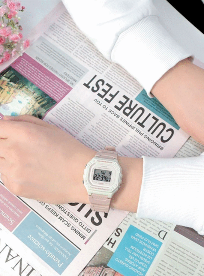 Montre Unisexe Casio Vintage Numérique W-218HC-4A2VDF - Bracelet Gris En Résine - Résistance à l'eau 5 ATM