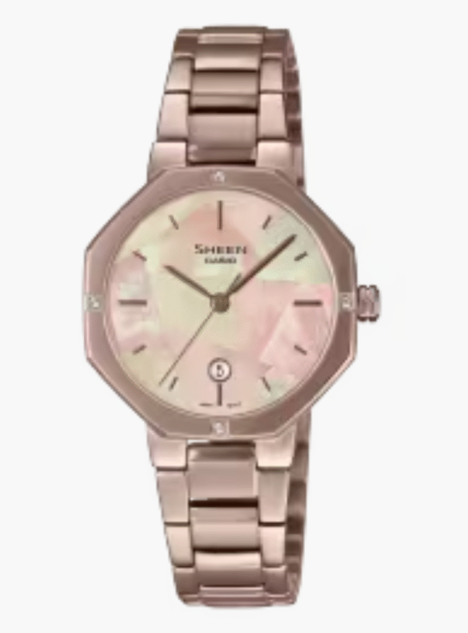 Montre Femme Casio Sheen Analogique SHE-4543CG-4AUDF - Bracelet Brun En Acier Inoxydable - Résistance à l'eau 5 ATM - Verre Saphir