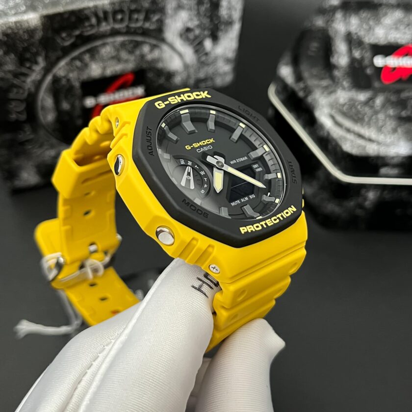 montre homme casio g shock ga 2110su 9adr bracelet jaune en silicone résistance à l'eau 200 mètres