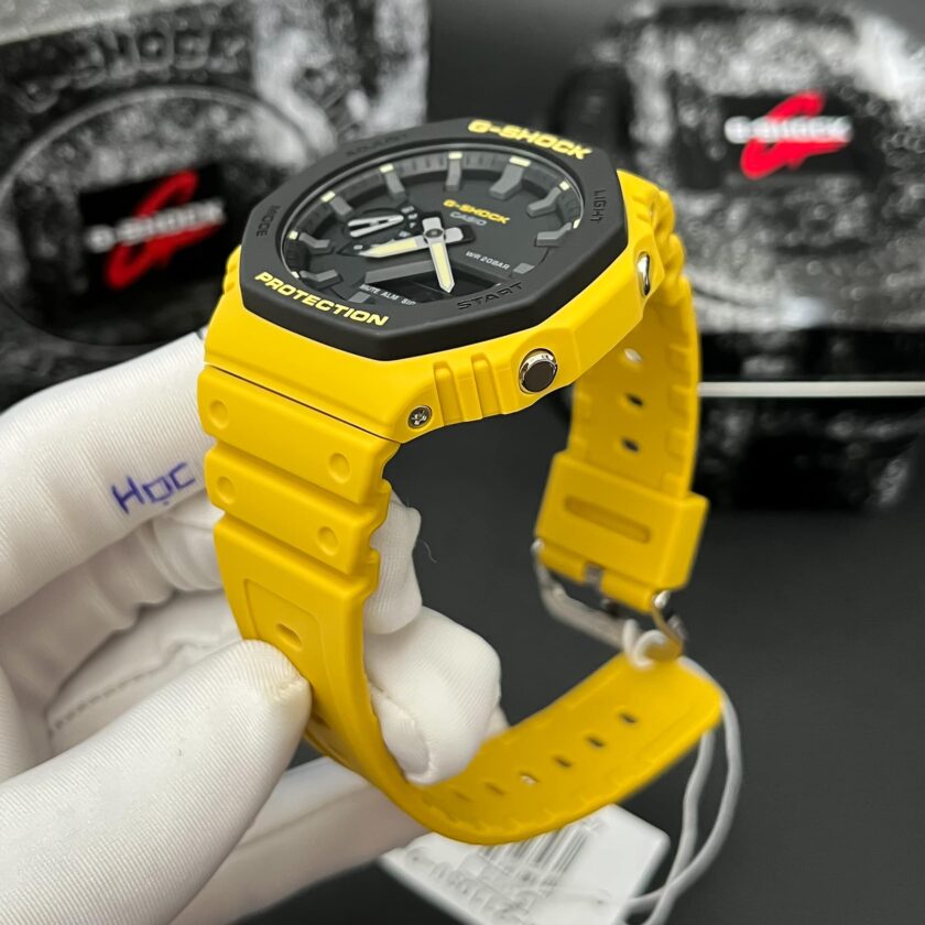 montre homme casio g shock ga 2110su 9adr bracelet jaune en silicone résistance à l'eau 200 mètres