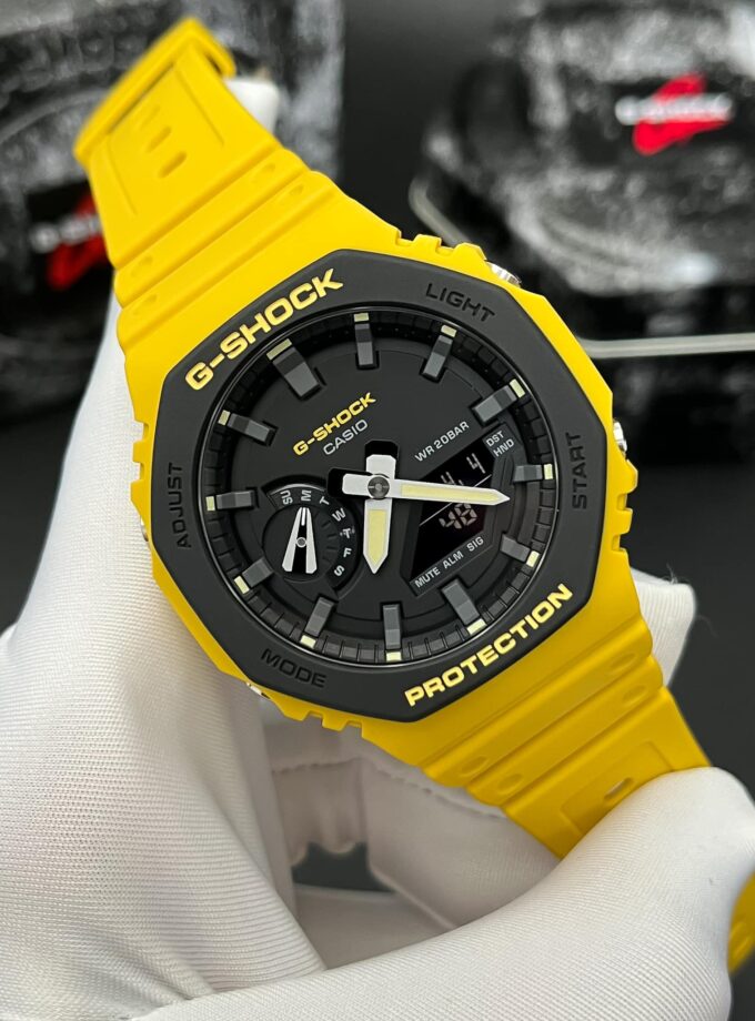 montre homme casio g shock ga 2110su 9adr bracelet jaune en silicone résistance à l'eau 200 mètres