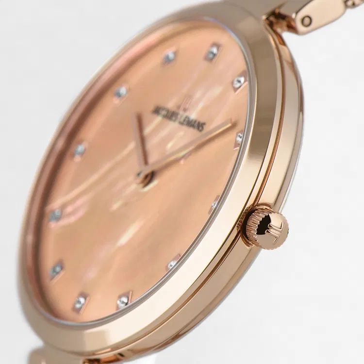 montre femme jacques lemans milan 1 2001h bracelet doré rose en acier inoxydable resistance à l'eau 50 mètres