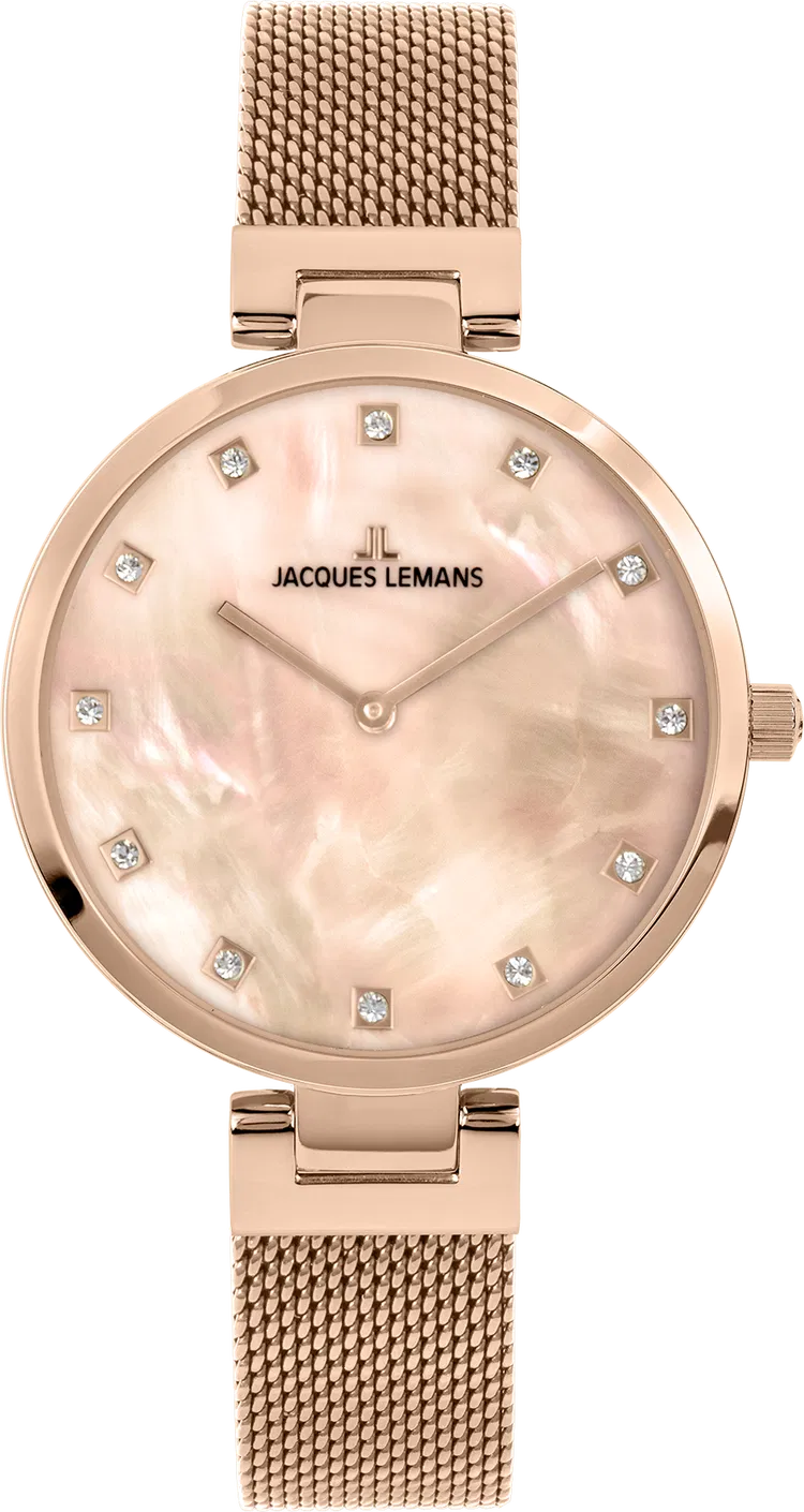 montre femme jacques lemans milan 1 2001h bracelet doré rose en acier inoxydable resistance à l'eau 50 mètres