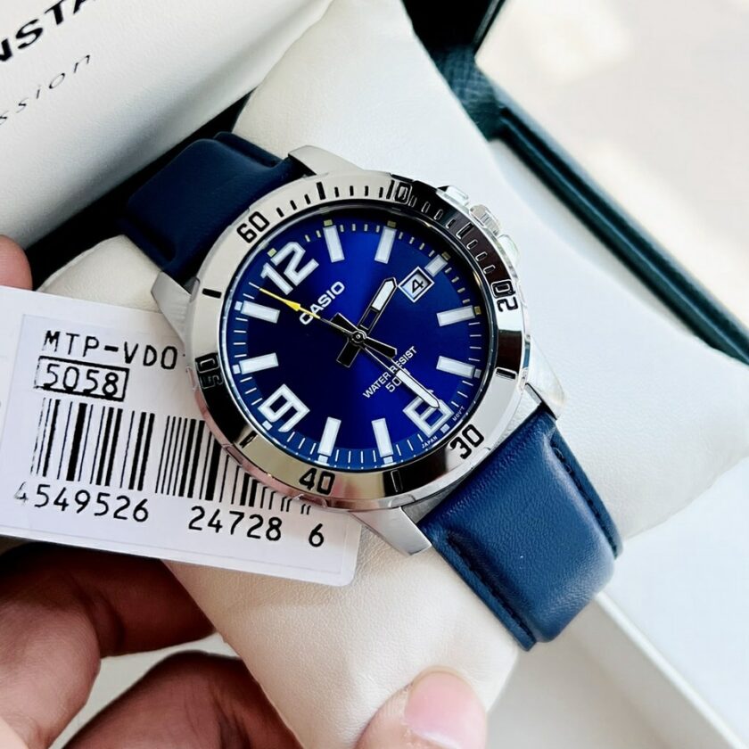 montre homme casio mtp vd01l 2bvudf bracelet en cuir bleu