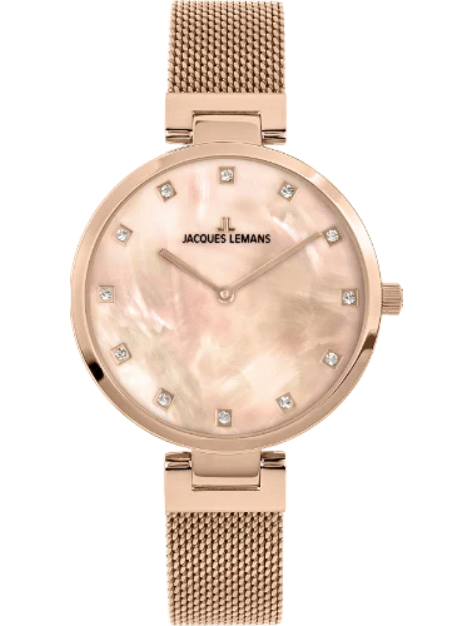 Montre Femme Jacques Lemans Milan 1-2001H - Bracelet Doré Rose en Acier Inoxydable - Resistance à l'eau 50 Mètres