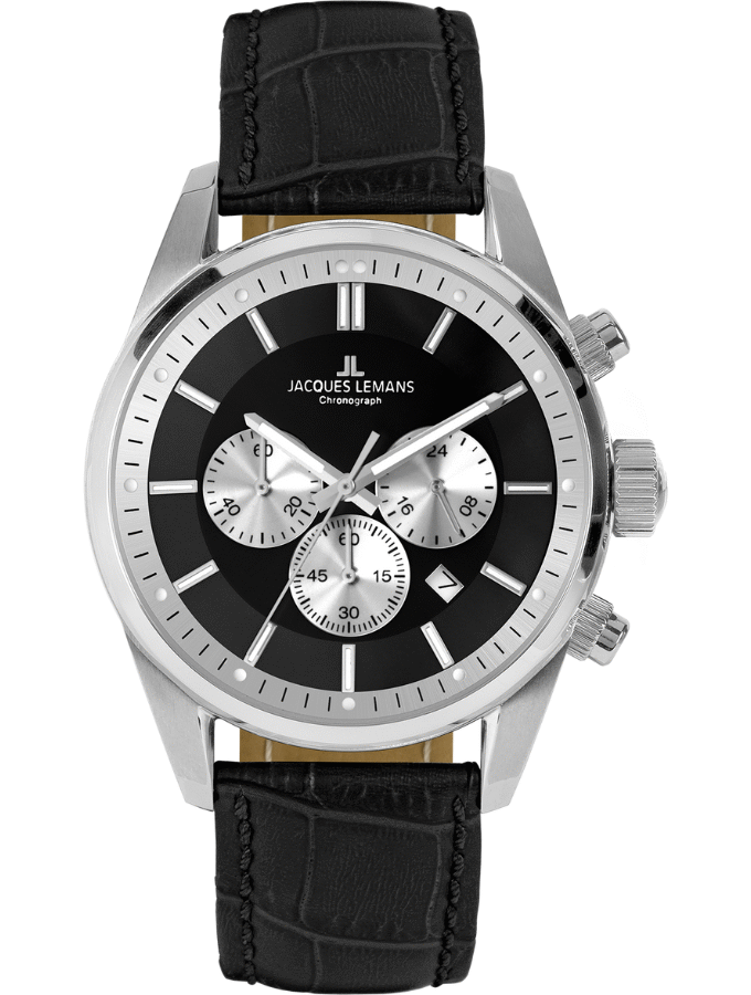 Montre Homme Jacques Lemans 42-6.1A - Bracelet Noir En Cuir Véritable - Résistance à l'eau 100 Mètres