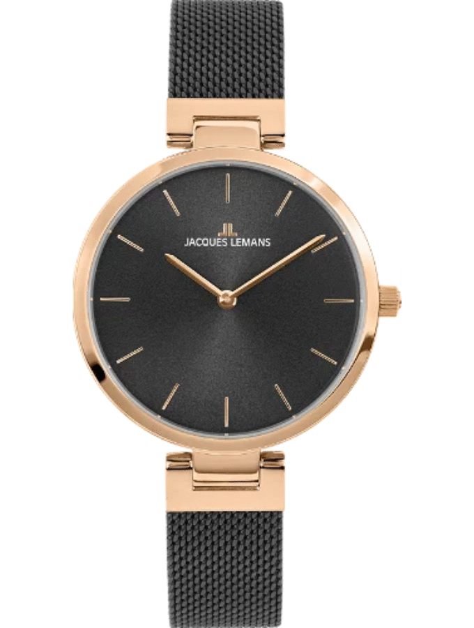 Montre Femme Jacques Lemans 1-2110J - Bracelet Noir En Acier Inoxydable - Résistance à L'eau 50 Mètres