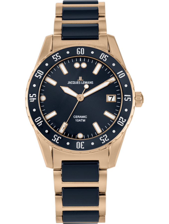 Montre Homme Jacques Lemans 42-10H - Bracelet Gris-Vert en Acier & Céramique  - Résistance à l'eau 100 Mètres