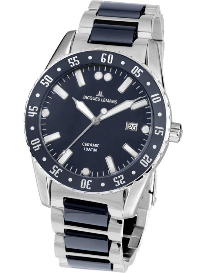 Montre Homme Jacques Lemans 42-10B - Bracelet Gris-Bleu en Acier & Céramique - Résistance à l'eau