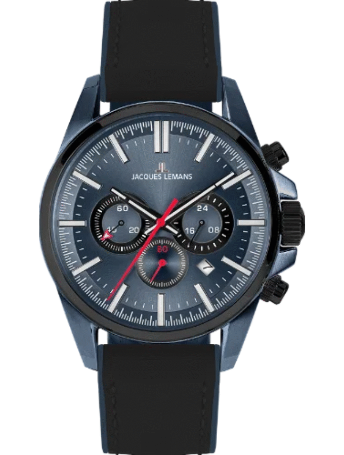 Montre Homme Jacques Lemans - 1-2119C - Bracelet Noir En cuir Véritable - Résistance à l'eau 100 mètres