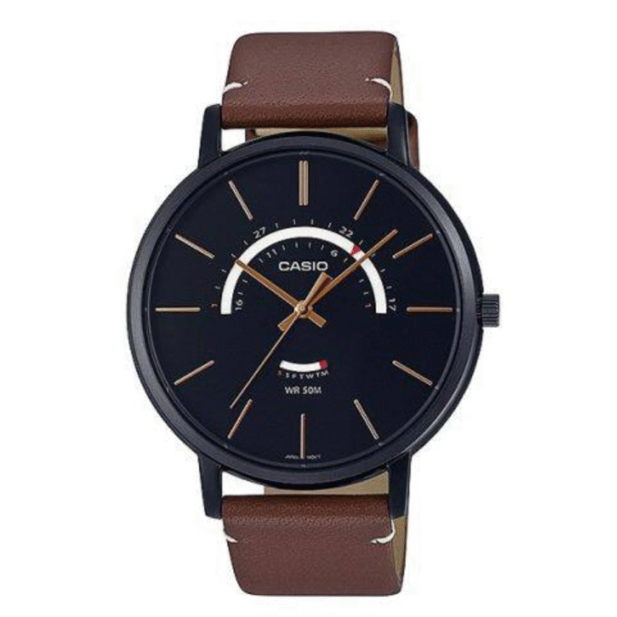 Montre Homme Casio Collection MTP-B105BL-1AVDF - Bracelet Marron en Cuir Véritable - Résistance à l'eau 50 mètres
