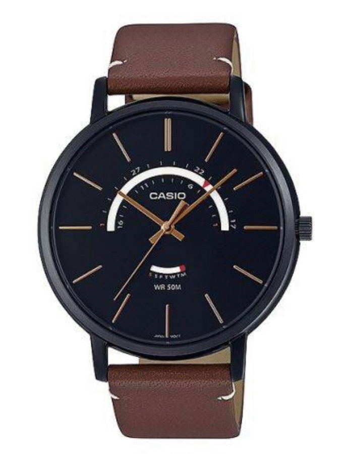 Montre Homme Casio Collection MTP-B105BL-1AVDF - Bracelet Marron en Cuir Véritable - Résistance à l'eau 50 mètres