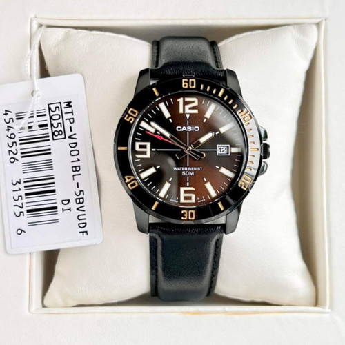 Montre Homme Casio collection Analogique MTP-VD01BL-1BVUDF - Bracelet Noir En Cuir - Résistance à l'eau 5 ATM