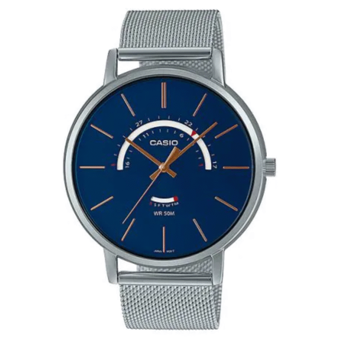 Montre Homme Casio Collection Analogique MTP-B105M-2AV - Bracelet Gris en Acier Inoxydable - Résistance à l'eau 5 ATM