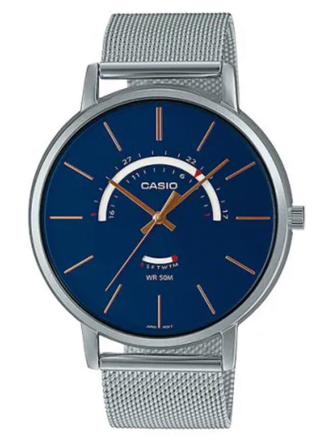 Montre Homme Casio Collection Analogique MTP-B105M-2AV - Bracelet Gris en Acier Inoxydable - Résistance à l'eau 5 ATM