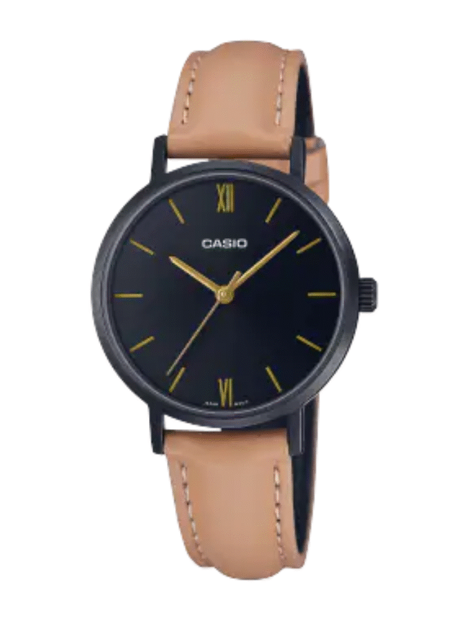 Montre Femme Casio Collection Analogique LTP-VT02BL-1A - Bracelet Brun en Cuir - Résistant à l'eau