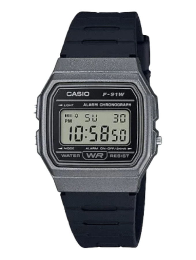 Montre Homme Casio Numérique F91WM-1B - Bracelet Noir En Résine - Résistante à l'eau