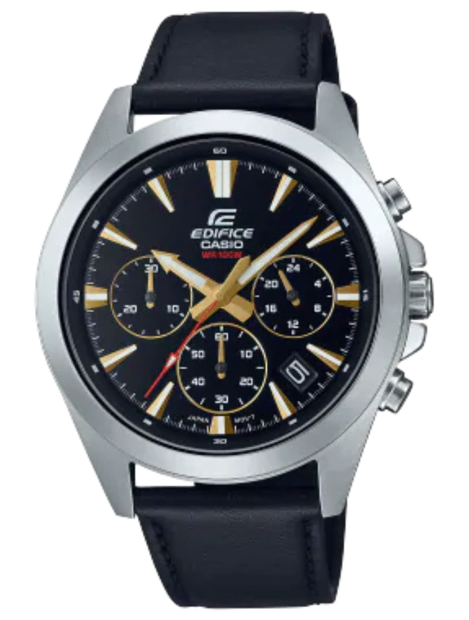 Montre Homme Casio Chronographe standard EFV-630L-1AV - Bracelet En cuir véritable - Résistance à l'eau 10 ATM