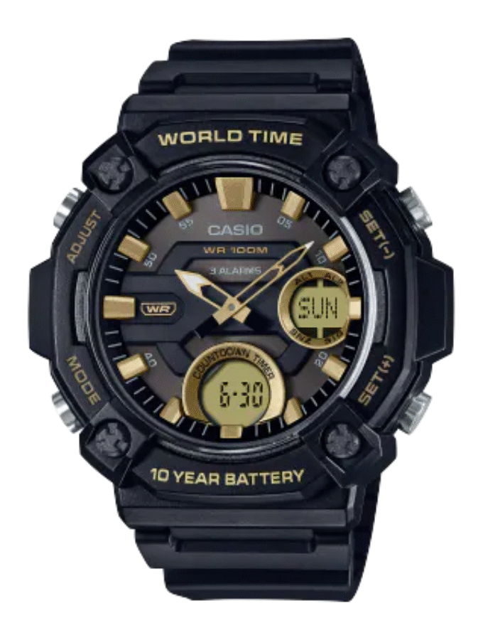 Montre Homme Casio Combinaison analogique-numérique AEQ-120W-9AV - Bracelet Noir en Résine - Résistance à l'eau 10 ATM