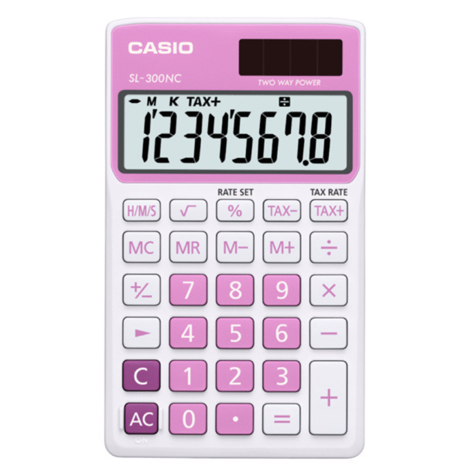 Casio SL-300NC-PK Calculatrice de poche Grand écran Tax SL300NC Rose /AUTHENTIQUE
