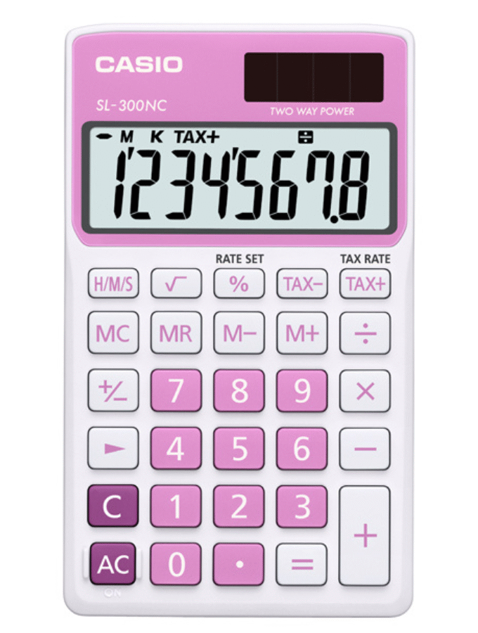 Casio SL-300NC-PK Calculatrice de poche Grand écran Tax SL300NC Rose /AUTHENTIQUE