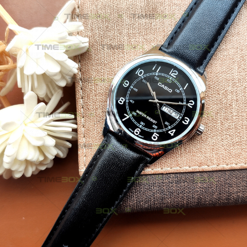 Casio Montre Homme MTP-V006L-1B2UDF - Bracelet en Cuir Noir - Affichage analogique - Résistant à l'eau