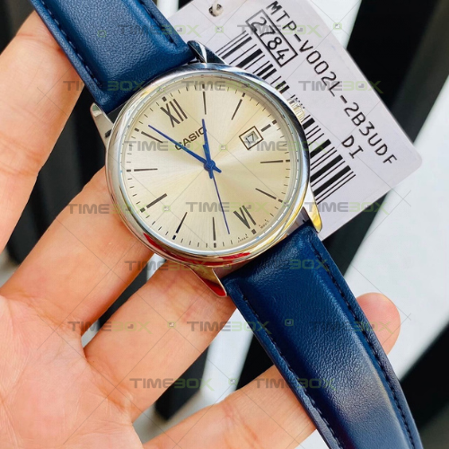 Montre Pour Homme Casio - MTP-V002L-2B3UDF -Bracelet en cuir bleu - Dateur - Affichage analogique - Résistant à l'eau