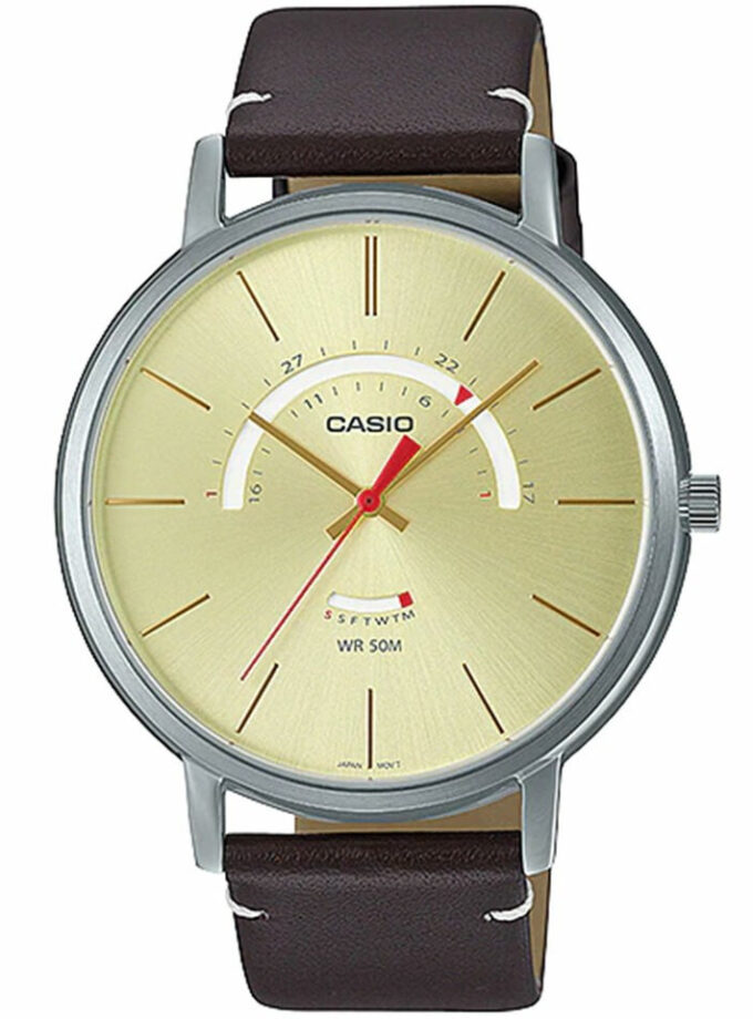 Montre CASIO Homme - Bracelet Marron En Cuir Véritable -Résistante à l'eau - 12 Mois De Garantie - MTP-B105L-9AVDF
