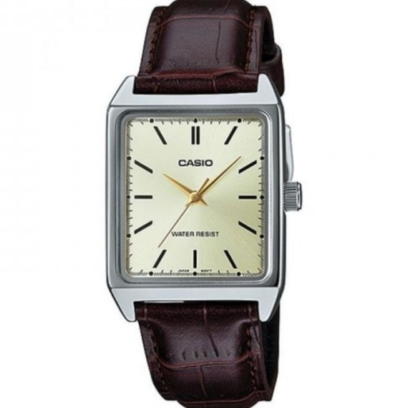 Montre CASIO Femme - Bracelet Marron En Cuir Véritable - Cadran Jaune - 12 Mois De Garantie - LTP-V007L-9EUDF