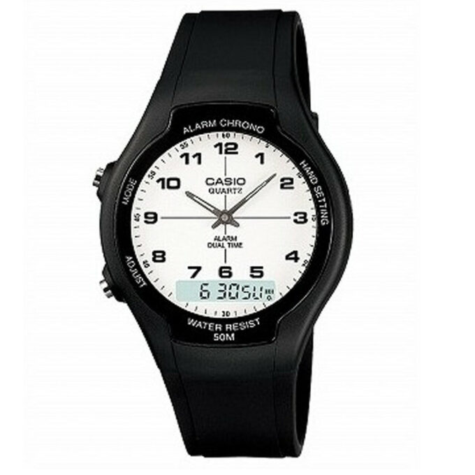 Montre CASIO Unisexe - Bracelet Noir En Resine - Cadran Blanc - Boitier En Resine - 12 Mois De Garantie - AW-90H-7BVDF