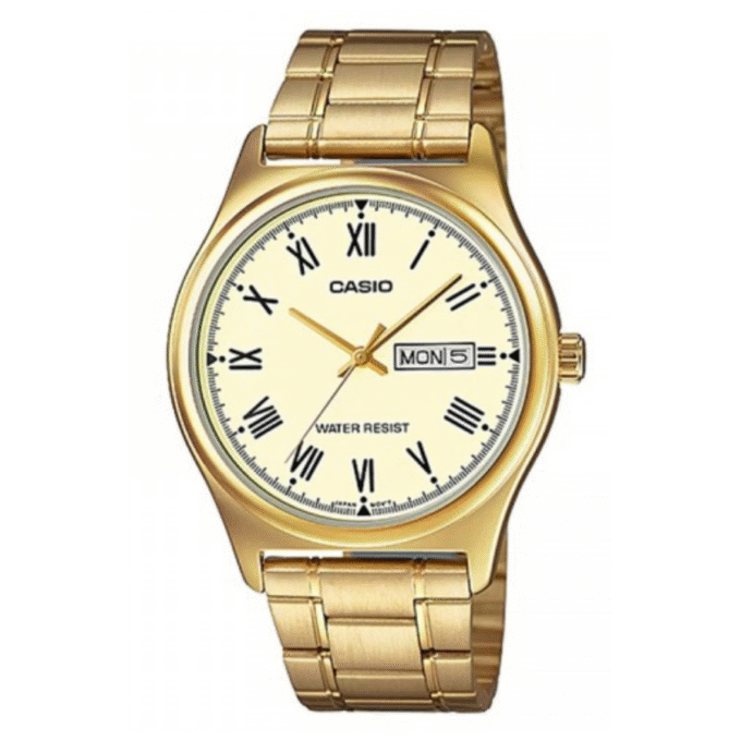 Montre CASIO Homme - Bracelet DoRée En Acier Inoxydable -Résistante à l'eau - 12 Mois De Garantie - MTP-V006G-9BUDF