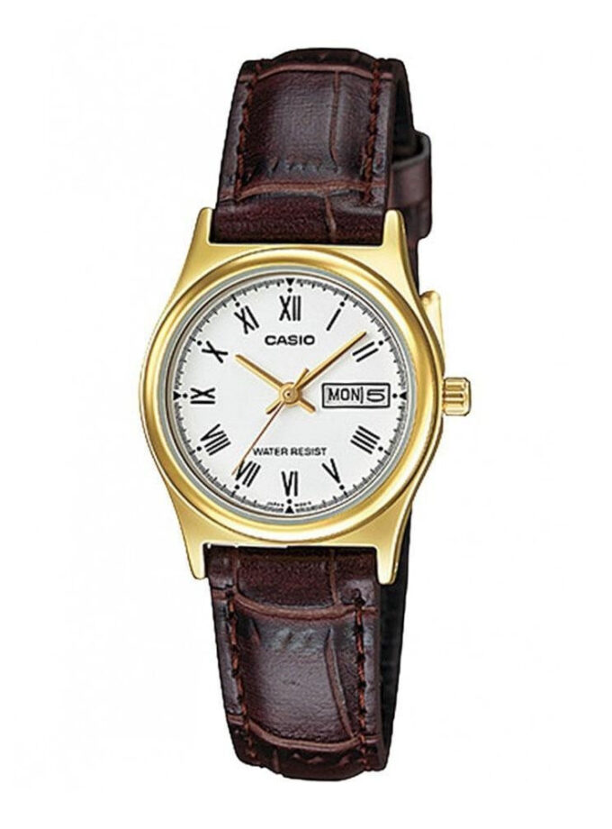 Montre Classique Femme – Casio – Résistante à l’eau, Bracelet cuir marron, Design élégant, Mouvement quartz – Cuir – Marron – LTP-V006GL-7BUDF