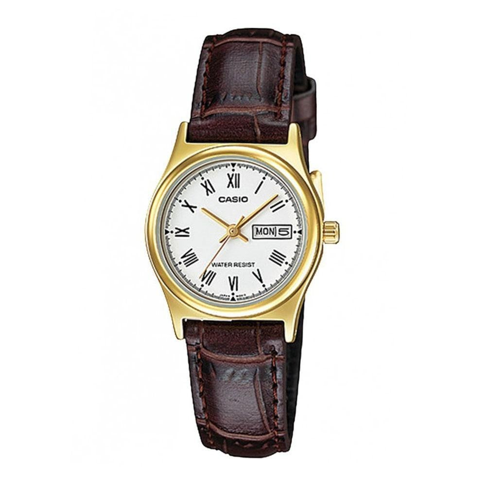 Montre Classique Femme – Casio – Résistante à l’eau, Bracelet cuir marron, Design élégant, Mouvement quartz – Cuir – Marron – LTP-V006GL-7BUDF