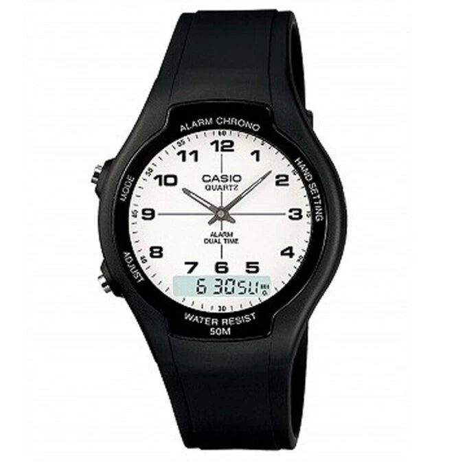 Montre CASIO Unisexe - Bracelet Noir En Resine - Cadran Blanc - Boitier En Resine - 12 Mois De Garantie - AW-90H-7BVDF