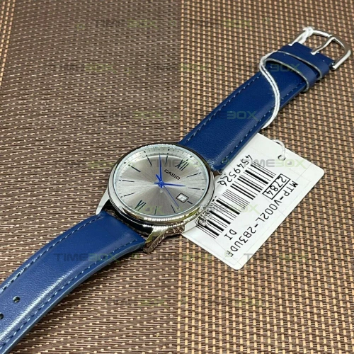 Montre Pour Homme Casio - MTP-V002L-2B3UDF -Bracelet en cuir bleu - Dateur - Affichage analogique - Résistant à l'eau