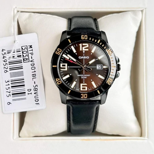 Montre Homme Casio collection Analogique MTP-VD01BL-1BVUDF - Bracelet Noir En Cuir - Résistance à l'eau 5 ATM