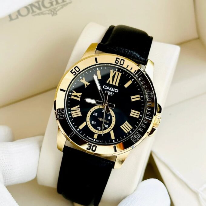 montre homme casio mtp vd200gl 1budf bracelet en cuir noir résistant à l'eau