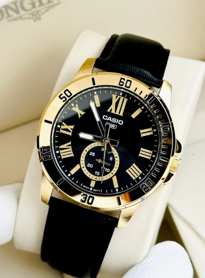 montre homme casio mtp vd200gl 1budf bracelet en cuir noir résistant à l'eau