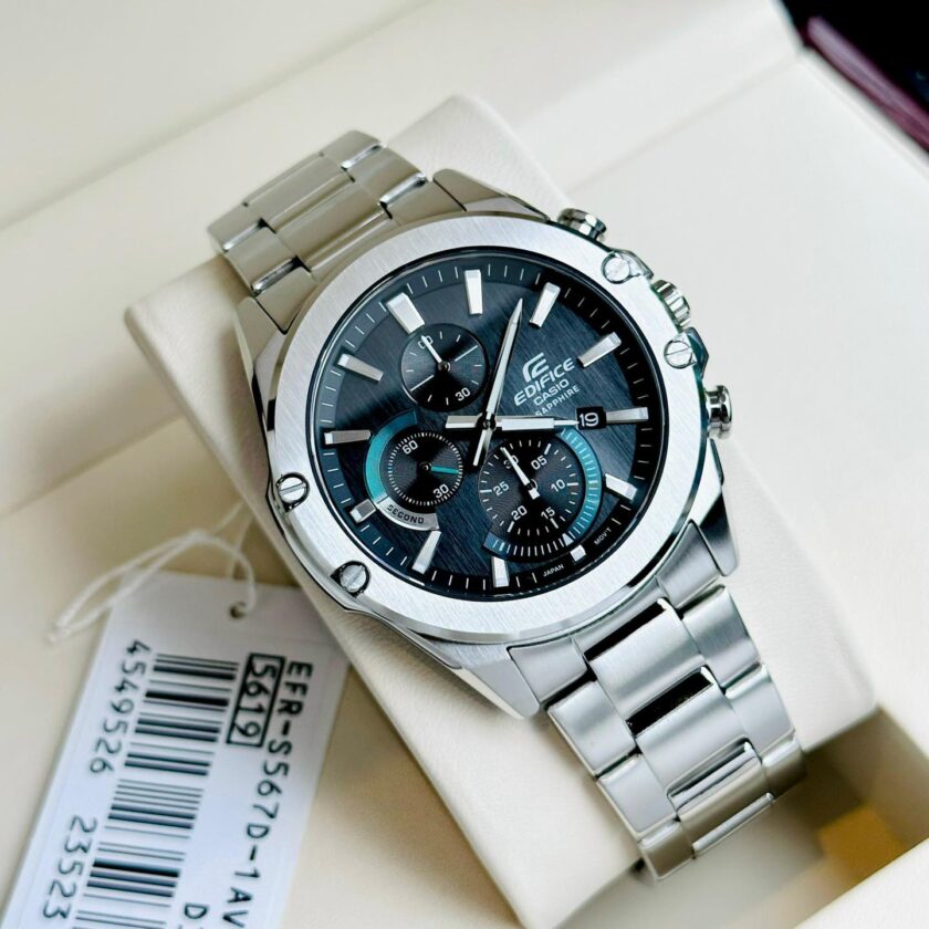 montre homme casio efr s567d 1avudf bracelet en acier inoxydable chronographe verre en saphir verre saphir