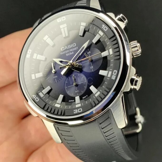 Montre Homme Casio - MTP-E505-2AVDF - Bracelet en Résine noir - Chronographe - Verre minéral